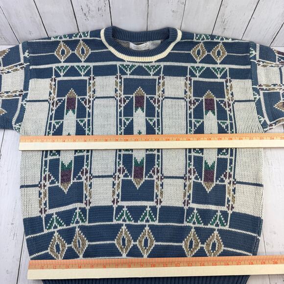 VTG Van Heusen Blue Abstract Print Acrylic Knit Sweater Size XL X-Large - Picture 11 of 13